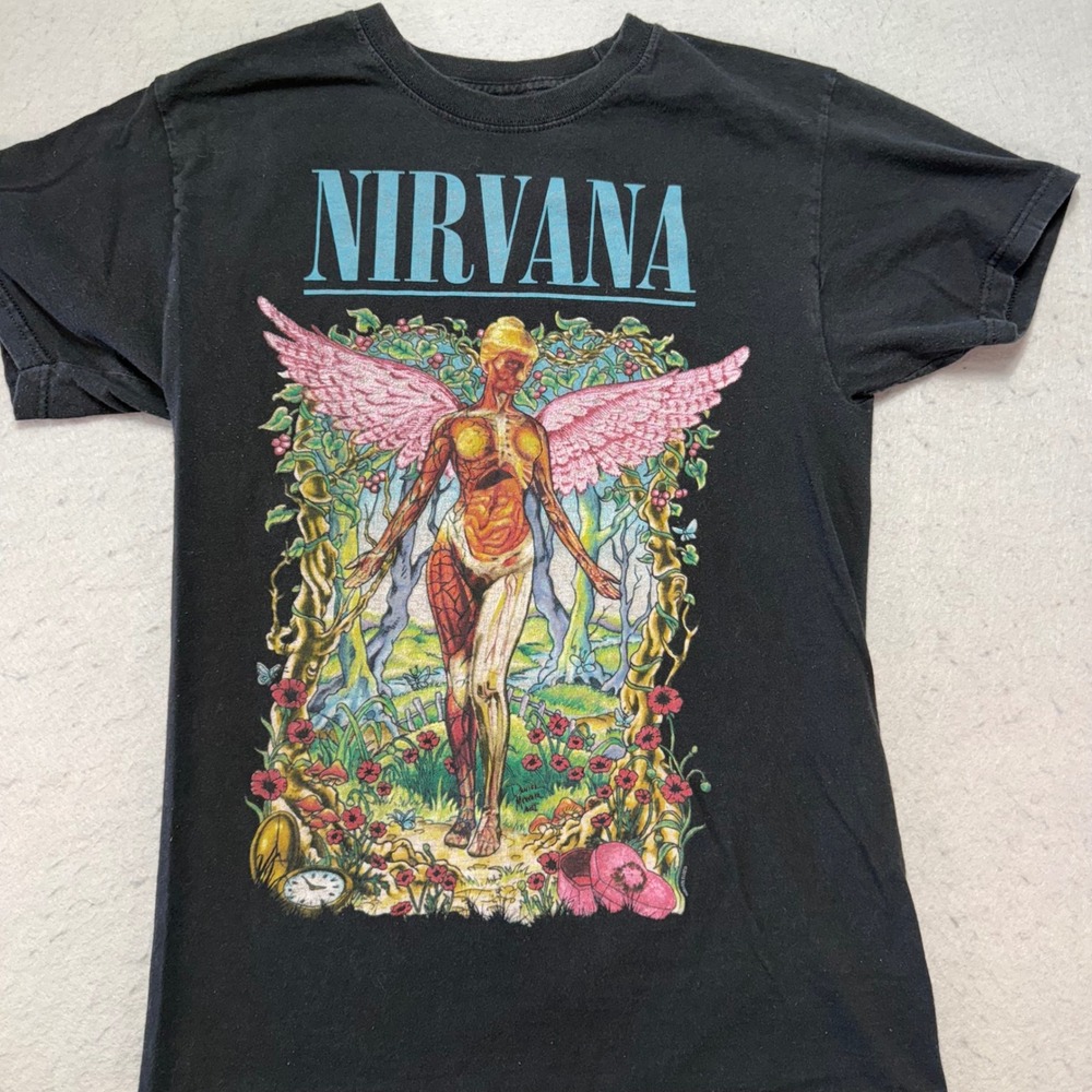 Nirvana T Shirt Angel In Utero‎ Band Tee Music Graphic Black
